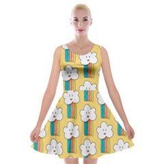 Smile-cloud-rainbow-pattern-yellow Velvet Skater Dress by Salman4z