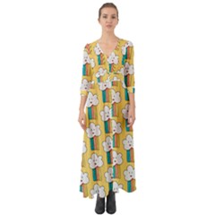 Smile-cloud-rainbow-pattern-yellow Button Up Boho Maxi Dress by Salman4z