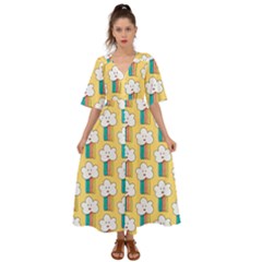 Smile-cloud-rainbow-pattern-yellow Kimono Sleeve Boho Dress by Salman4z