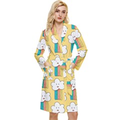 Smile-cloud-rainbow-pattern-yellow Long Sleeve Velvet Robe by Salman4z