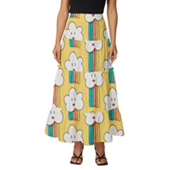 Smile-cloud-rainbow-pattern-yellow Tiered Ruffle Maxi Skirt by Salman4z