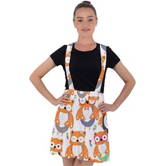 Cute-colorful-owl-cartoon-seamless-pattern Velvet Suspender Skater Skirt by Salman4z