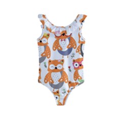 Cute-colorful-owl-cartoon-seamless-pattern Kids  Frill Swimsuit by Salman4z