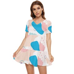 Hand-drawn-abstract-organic-shapes-background Tiered Short Sleeve Babydoll Dress by Salman4z