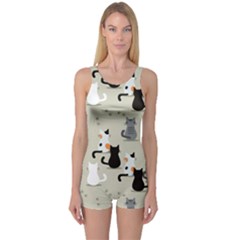 Cute-cat-seamless-pattern One Piece Boyleg Swimsuit by Salman4z