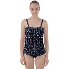 Chalk-music-notes-signs-seamless-pattern Twist Front Tankini Set by Salman4z