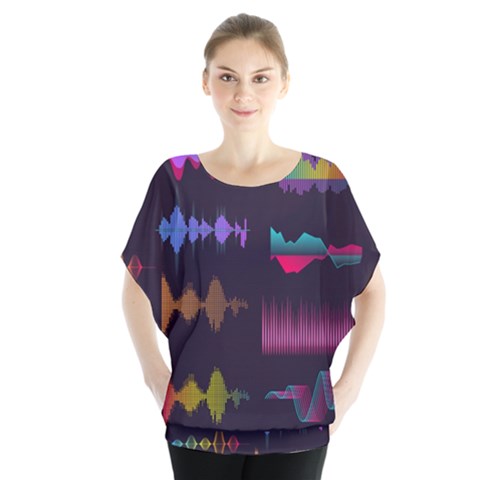 Colorful-sound-wave-set Batwing Chiffon Blouse by Salman4z