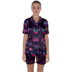 Colorful-sound-wave-set Satin Short Sleeve Pajamas Set by Salman4z