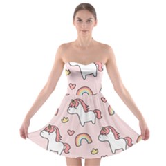 Cute-unicorn-rainbow-seamless-pattern-background Strapless Bra Top Dress by Salman4z