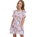 Cute-unicorn-rainbow-seamless-pattern-background Kids  Frilly Sleeves Pocket Dress View3