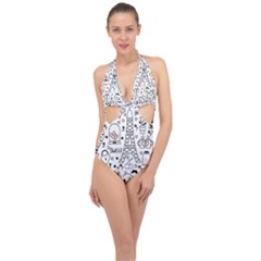 Big-collection-with-hand-drawn-objects-valentines-day Halter Front Plunge Swimsuit by Salman4z