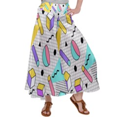 Tridimensional-pastel-shapes-background-memphis-style Women s Satin Palazzo Pants by Salman4z