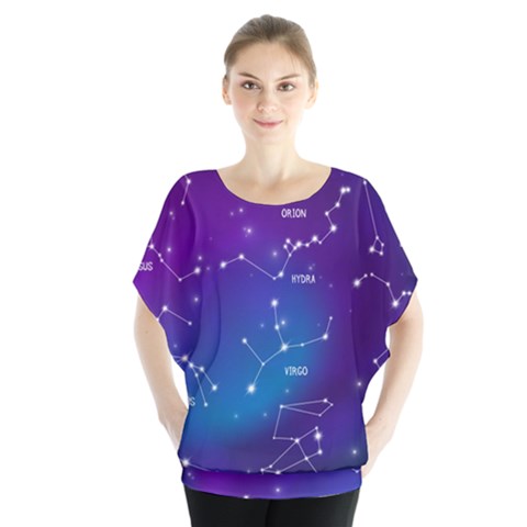 Realistic-night-sky-poster-with-constellations Batwing Chiffon Blouse by Salman4z