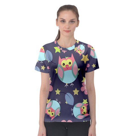 Owl-stars-pattern-background Women s Sport Mesh Tee by Salman4z