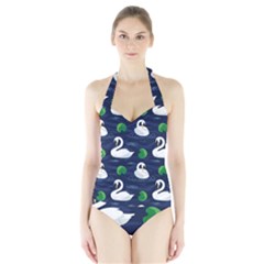 Swan Pattern Elegant Design Halter Swimsuit by pakminggu