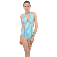 Background Marble Set Halter Front Plunge Swimsuit by pakminggu