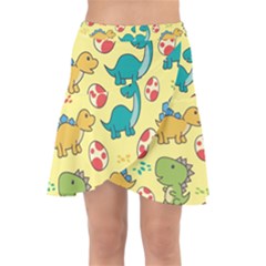 Seamless Pattern With Cute Dinosaurs Character Wrap Front Skirt by pakminggu