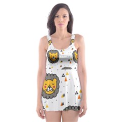 Lion Heads Pattern Design Doodle Skater Dress Swimsuit by pakminggu