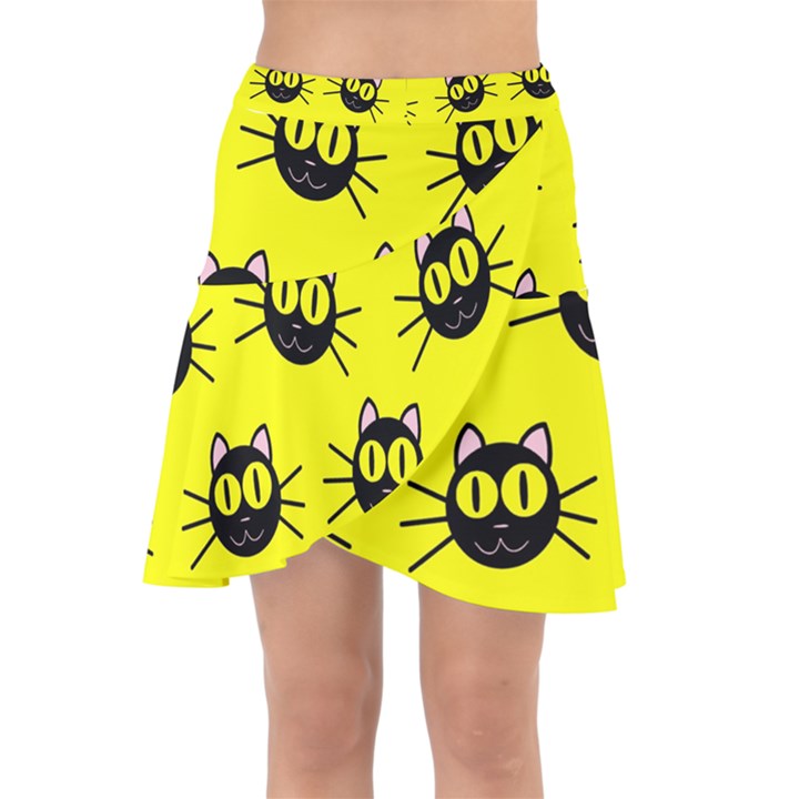 Cats Heads Pattern Design Wrap Front Skirt