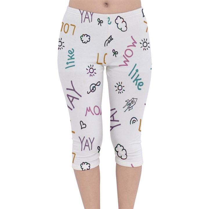 Doodle Pattern Velvet Capri Leggings 