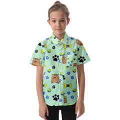 Dog Pattern Seamless Blue Background Scrapbooking Kids  Short Sleeve Shirt by pakminggu