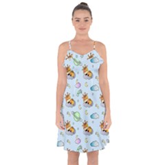 Pattern Giraffe Animal Seamless Scrapbooking Blue Ruffle Detail Chiffon Dress by pakminggu