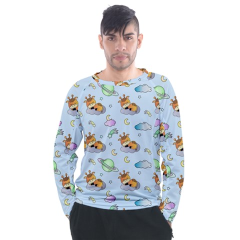 Pattern Giraffe Animal Seamless Scrapbooking Blue Men s Long Sleeve Raglan Tee by pakminggu