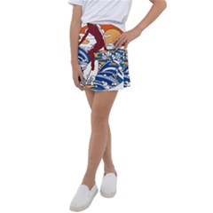 Beach Illustration Summer Beach Surf Waves Kids  Tennis Skirt by pakminggu