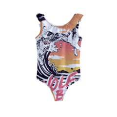 Gray Wolf Beach Waves A Wolf Animal Retro Kids  Frill Swimsuit by pakminggu