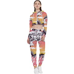 Gray Wolf Beach Waves A Wolf Animal Retro Cropped Zip Up Lounge Set by pakminggu