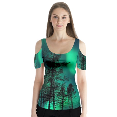 Aurora Northern Lights Celestial Magical Astronomy Butterfly Sleeve Cutout Tee  by pakminggu