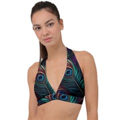 Peacock Feathers Nature Feather Pattern Halter Plunge Bikini Top by pakminggu