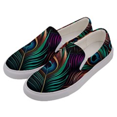 Peacock Feathers Nature Feather Pattern Men s Canvas Slip Ons by pakminggu