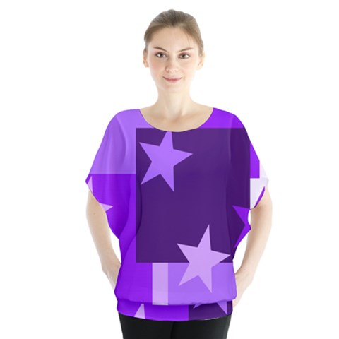 Purple Stars Pattern Shape Batwing Chiffon Blouse by danenraven