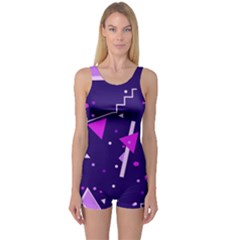 Purple Blue Geometric Pattern One Piece Boyleg Swimsuit by danenraven