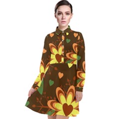 Floral Hearts Brown Green Retro Long Sleeve Chiffon Shirt Dress by danenraven