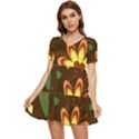 Floral Hearts Brown Green Retro Tiered Short Sleeve Babydoll Dress View1