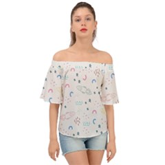 Spaceship Pattern Star Off Shoulder Short Sleeve Top by danenraven