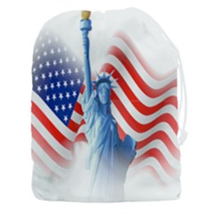 Statue Of Liberty And Usa Flag Art Drawstring Pouch (3xl) by danenraven