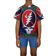 Grateful Dead Pattern Kids  Short Sleeve Swimwear by Mog4mog4