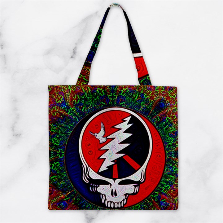 Grateful Dead Pattern Zipper Grocery Tote Bag