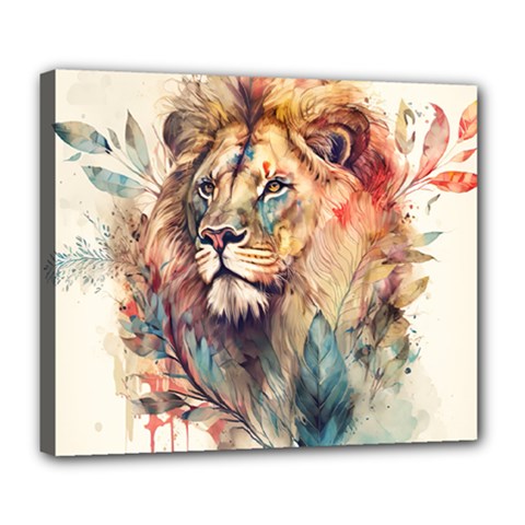 Lion Africa African Art Deluxe Canvas 24  X 20  (stretched) by Mog4mog4