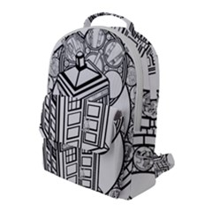 Bad Wolf Tardis Art Drawing Doctor Who Flap Pocket Backpack (large) by Mog4mog4