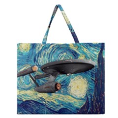 Star Starship The Starry Night Van Gogh Zipper Large Tote Bag by Mog4mog4