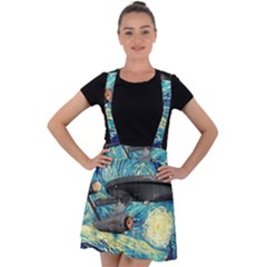 Star Starship The Starry Night Van Gogh Velvet Suspender Skater Skirt by Mog4mog4