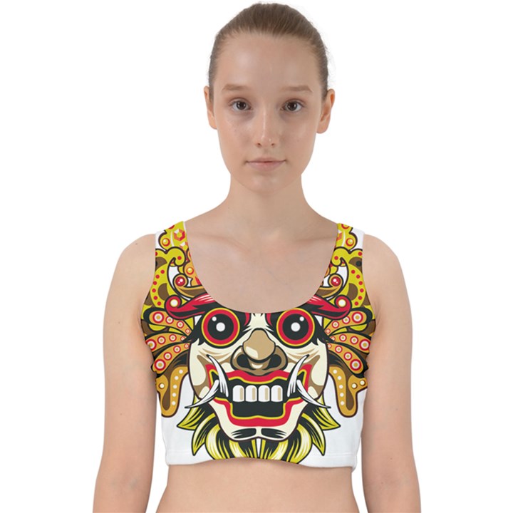 Bali Barong Mask Euclidean Vector Chiefs Face Velvet Racer Back Crop Top