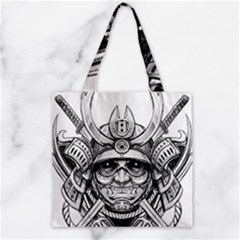 Drawing Samurai Tattoo Sketch Japanese Samurai Zipper Grocery Tote Bag by Mog4mog4