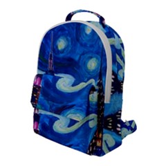 Starry Night In New York Van Gogh Manhattan Chrysler Building And Empire State Building Flap Pocket Backpack (large) by Mog4mog4