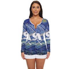 Vincent Van Gogh Starry Night Art Painting Planet Galaxy Long Sleeve Boyleg Swimsuit by Mog4mog4