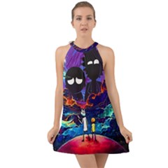 Cartoon Parody In Outer Space Halter Tie Back Chiffon Dress by Mog4mog4